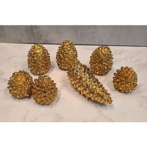 Dept 56 Gold Tone Heavy Metal Pinecone Décor Holiday Season Set of 3 EUC